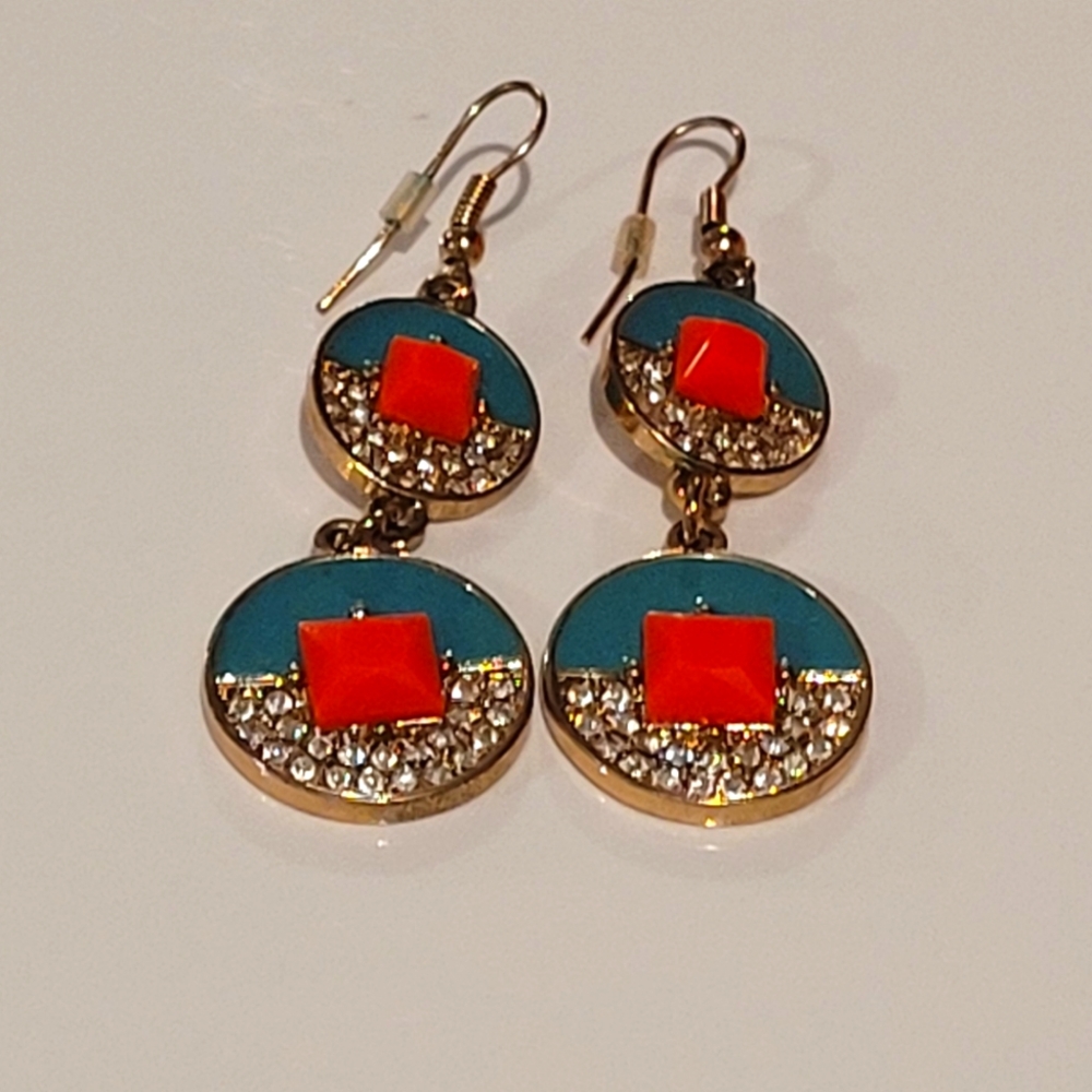 Turquoise Orange Pendant Earrings